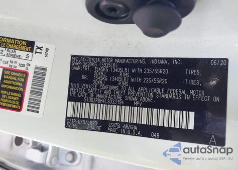 2020 Toyota Highlander Limited z USA, uszkodzony, nr VIN 5TDDZRBH4LS033194